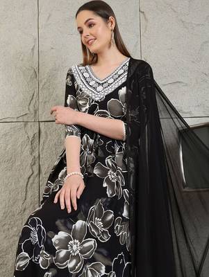 women floral embroidered pleated kurta & trousers with dupatta 7