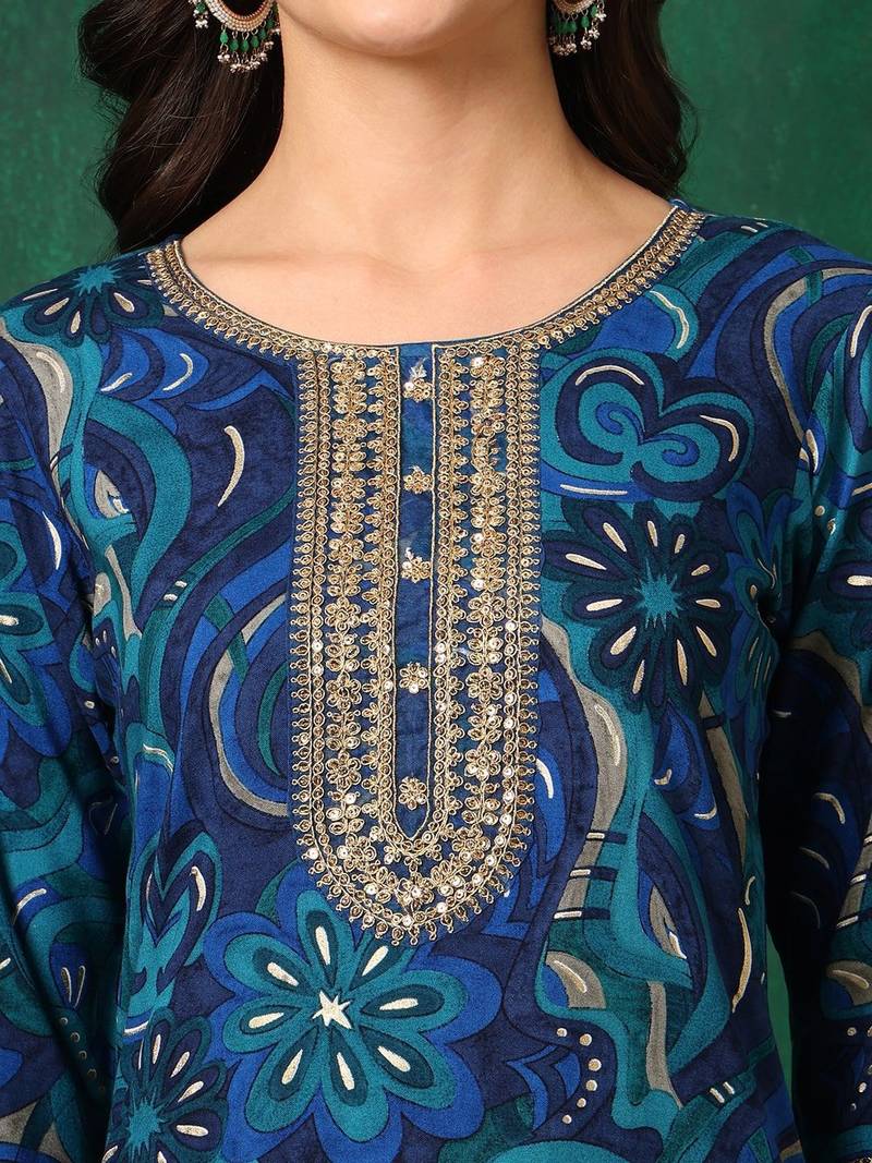 women floral embroidered kurta with trousers & dupatta