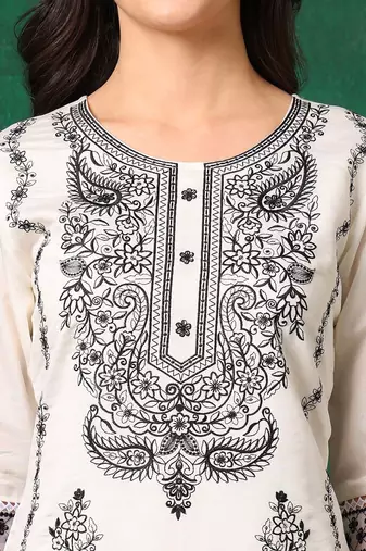 embroidered thread work chanderi cotton straight kurta & trousers & dupatta