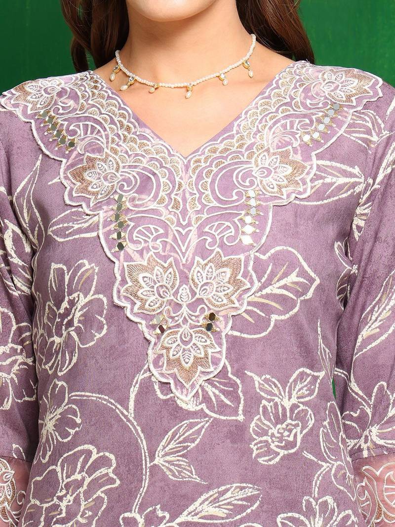 women ethnic motifs embroidered regular kantha work kurta with palazzos & with dupatta