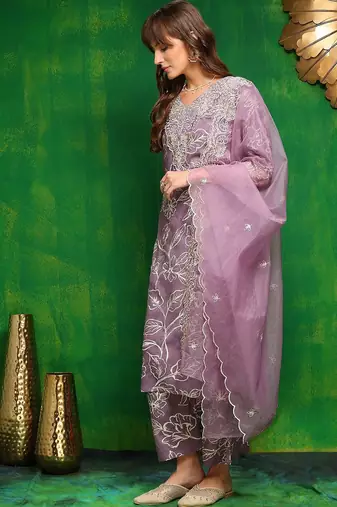 women ethnic motifs embroidered regular kantha work kurta with palazzos & with dupatta