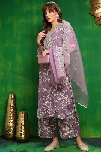 women ethnic motifs embroidered regular kantha work kurta with palazzos & with dupatta