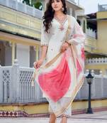 floral embroidered regular chanderi cotton kurta with trousers with dupatta