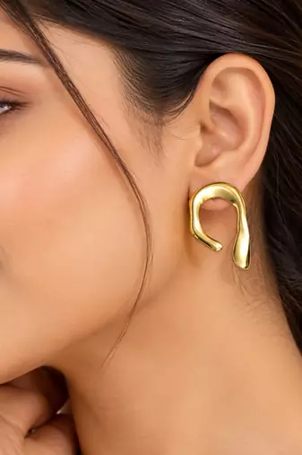 Gold-toned abstract arch stud earrings, anti-tarnish