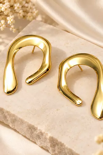 Gold-toned abstract arch stud earrings, anti-tarnish