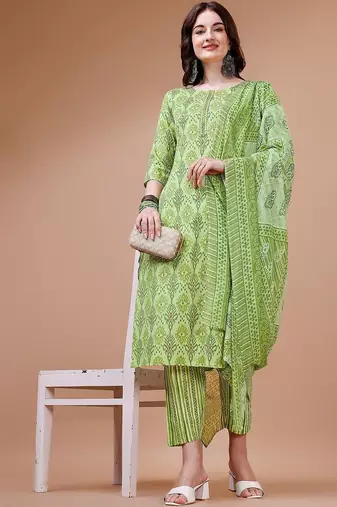 women ethnic motifs printed kurta with trousers & with dupatta