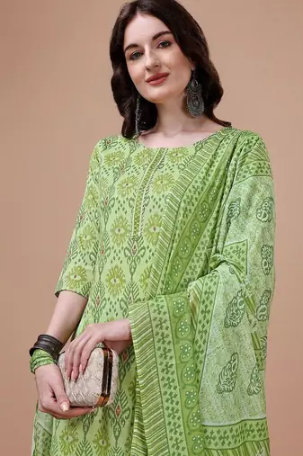 women ethnic motifs printed kurta with trousers & with dupatta
