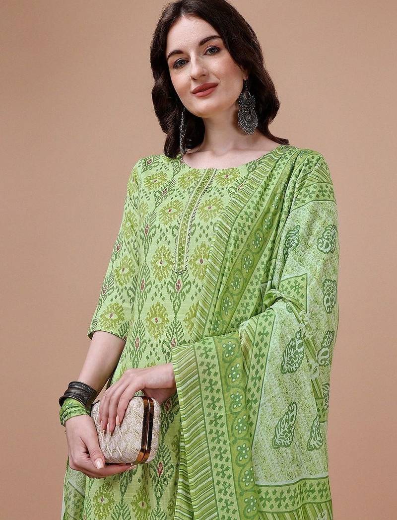 women ethnic motifs printed kurta with trousers & with dupatta