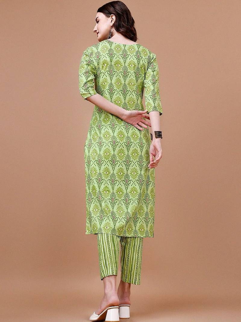 women ethnic motifs printed kurta with trousers & with dupatta