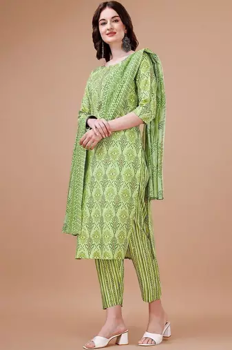 women ethnic motifs printed kurta with trousers & with dupatta