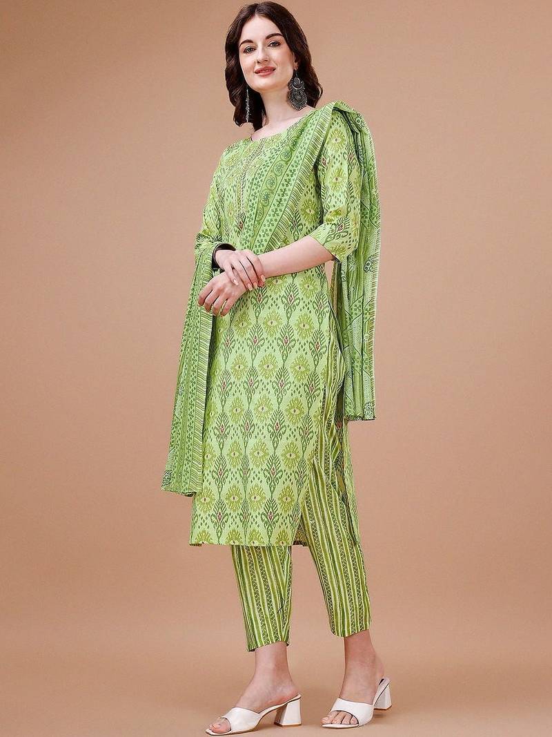 women ethnic motifs printed kurta with trousers & with dupatta