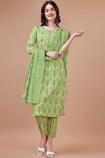 women ethnic motifs printed kurta with trousers & with dupatta