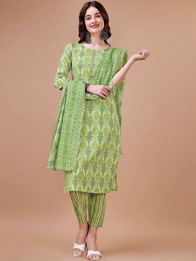 women ethnic motifs printed kurta with trousers & with dupatta