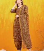 women ethnic motifs printed regular kurta with patiala & with dupatta