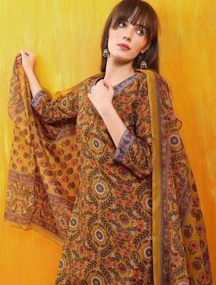 women ethnic motifs printed regular kurta with patiala & with dupatta 5