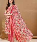 women floral printed regular  cotton kurta with trousers & with dupatta