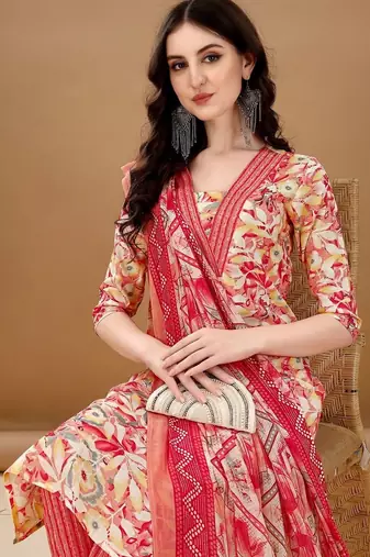 women floral printed regular  cotton kurta with trousers & with dupatta