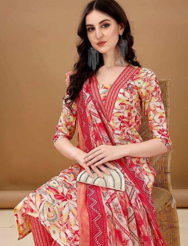 women floral printed regular  cotton kurta with trousers & with dupatta