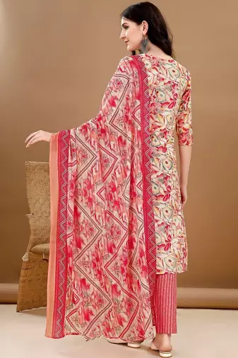 women floral printed regular  cotton kurta with trousers & with dupatta