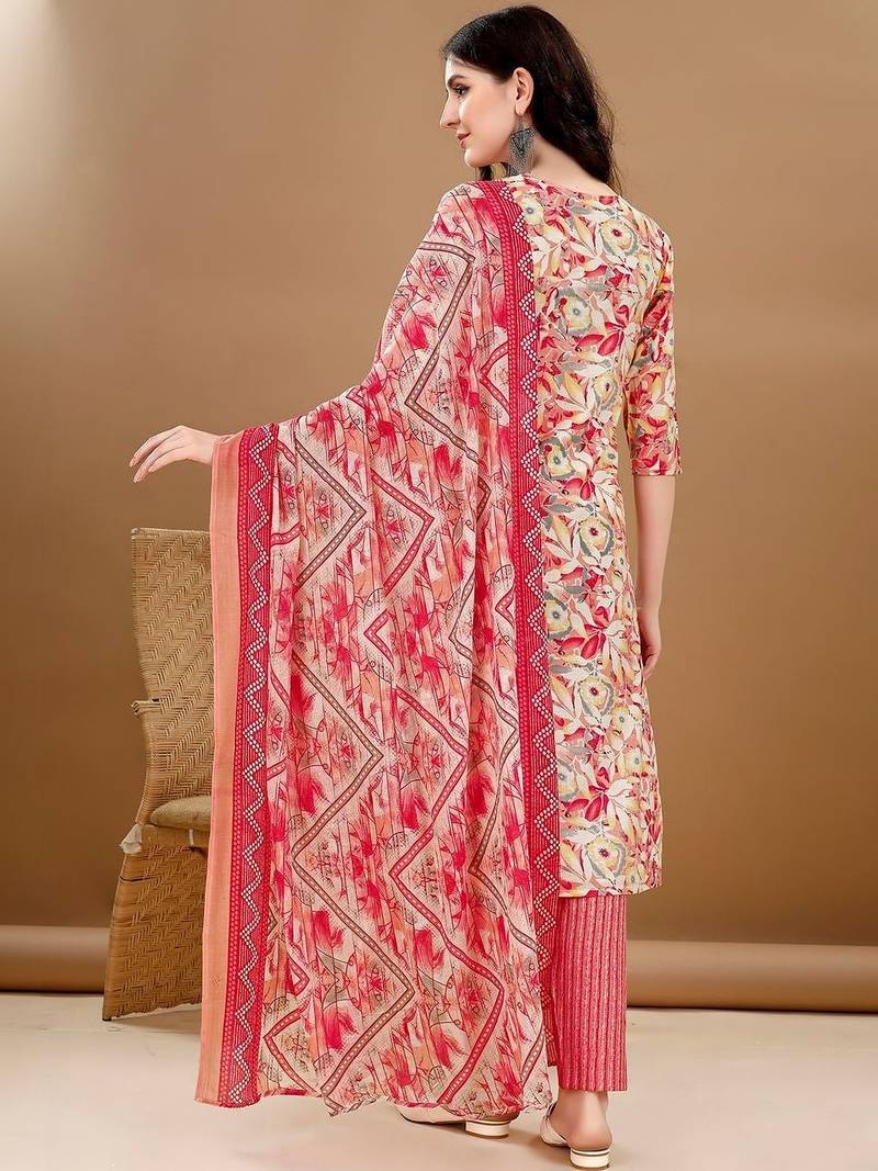 women floral printed regular  cotton kurta with trousers & with dupatta