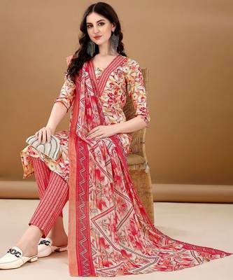 women floral printed regular  cotton kurta with trousers & with dupatta 5