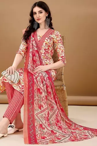 women floral printed regular  cotton kurta with trousers & with dupatta
