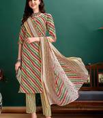 women leheriya printed kurta with trousers & with dupatta