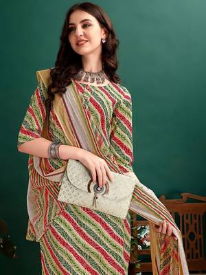 women leheriya printed kurta with trousers & with dupatta 2