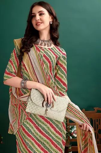 women leheriya printed kurta with trousers & with dupatta