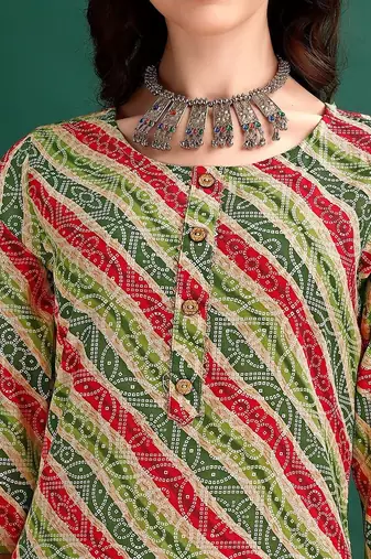 women leheriya printed kurta with trousers & with dupatta