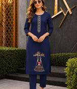women ethnic motifs embroidered regular thread work kurta with trousers