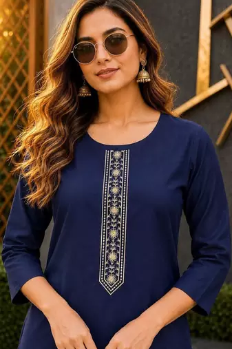 women ethnic motifs embroidered regular thread work kurta with trousers