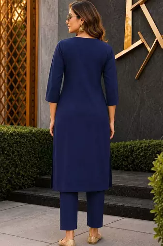women ethnic motifs embroidered regular thread work kurta with trousers
