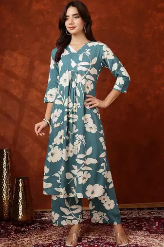 women floral printed regular kurta with palazzos