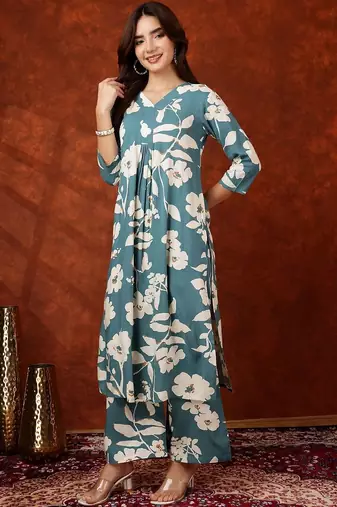 women floral printed regular kurta with palazzos