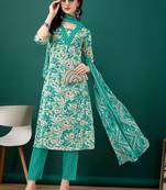 women floral printed regular  cotton kurta with trousers & with dupatta