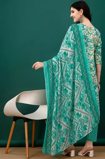 women floral printed regular  cotton kurta with trousers & with dupatta