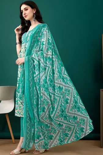 women floral printed regular  cotton kurta with trousers & with dupatta