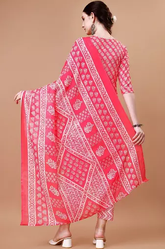 floral printed thread workkurta with trousers & dupatta