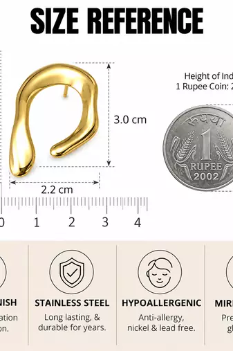 Gold-toned abstract arch stud earrings, anti-tarnish