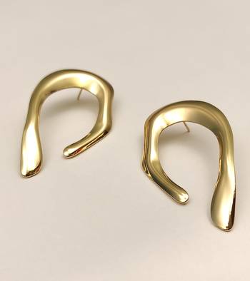 Gold-toned abstract arch stud earrings, anti-tarnish 4