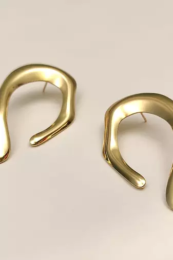 Gold-toned abstract arch stud earrings, anti-tarnish