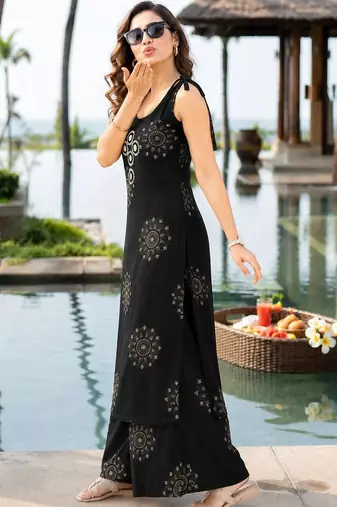 women ethnic motifs printed regular mirror work kurta with palazzos