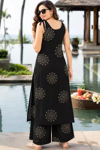 women ethnic motifs printed regular mirror work kurta with palazzos