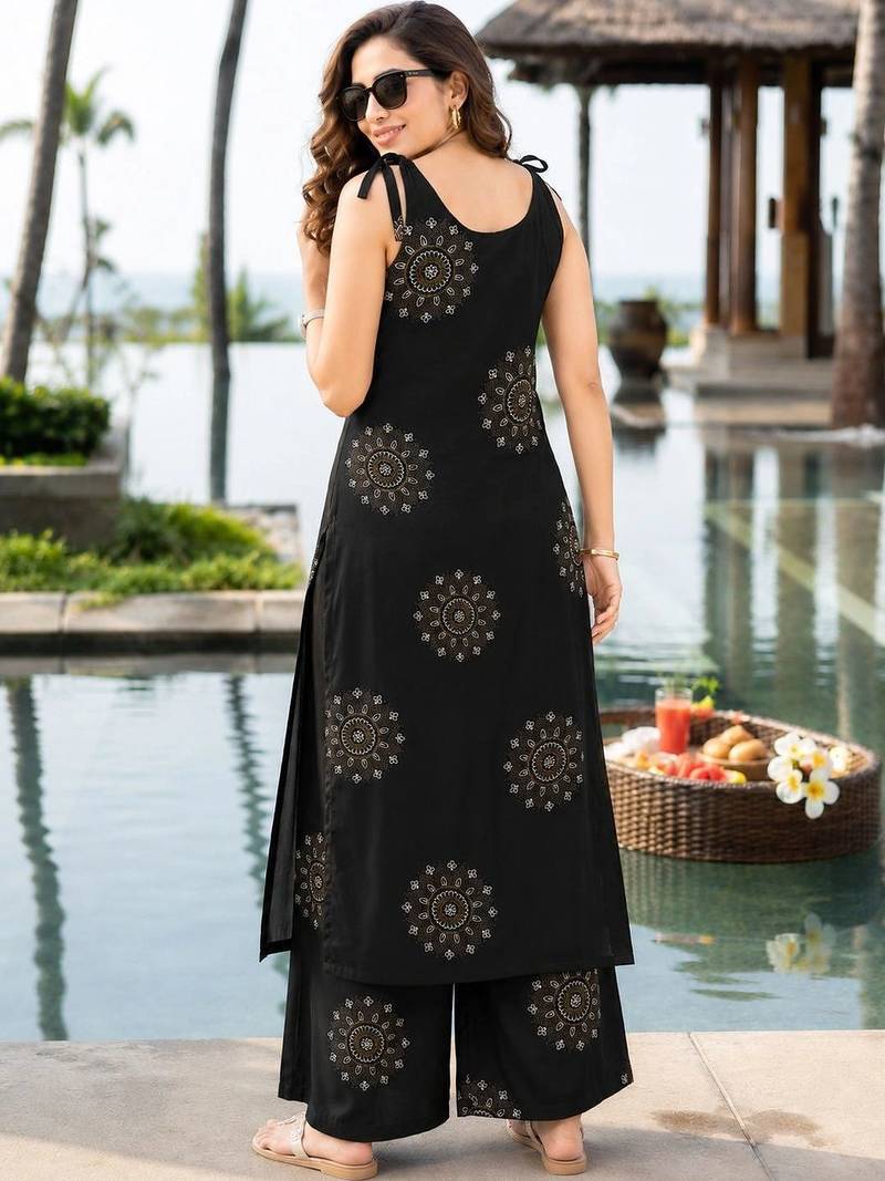 women ethnic motifs printed regular mirror work kurta with palazzos