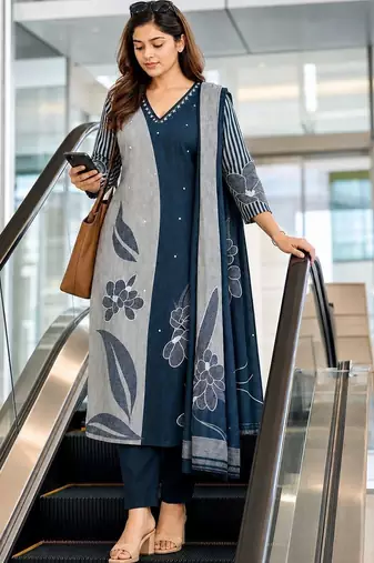 women floral printed regular  cotton kurta with trousers & with dupatta