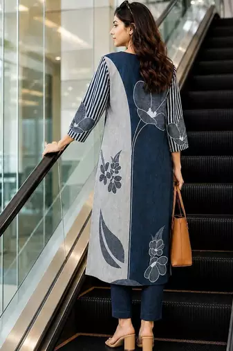 women floral printed regular  cotton kurta with trousers & with dupatta