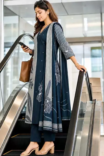 women floral printed regular  cotton kurta with trousers & with dupatta