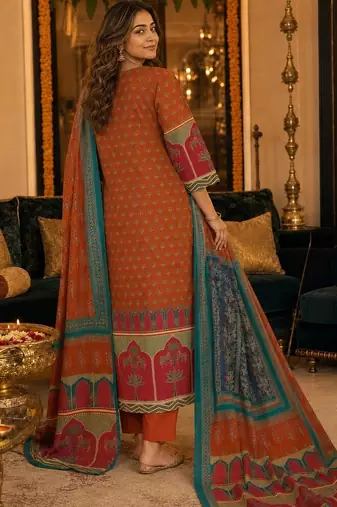 women ethnic motifs printed regular  cotton kurta with trousers & with dupatta