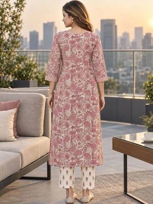 women floral printed regular  cotton kurta with trousers & with dupatta 2